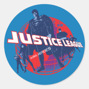 Justice League Global Heroes and Globe Classic Round Sticker