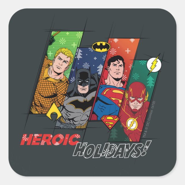 Justice League "Heroic Holidays!" Square Sticker (Front)