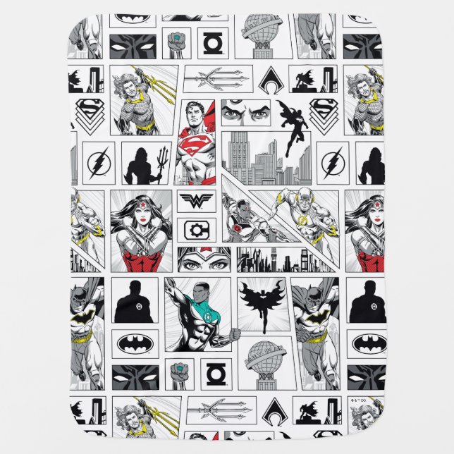 Justice League Heroic Panel Pattern Baby Blanket (Front)