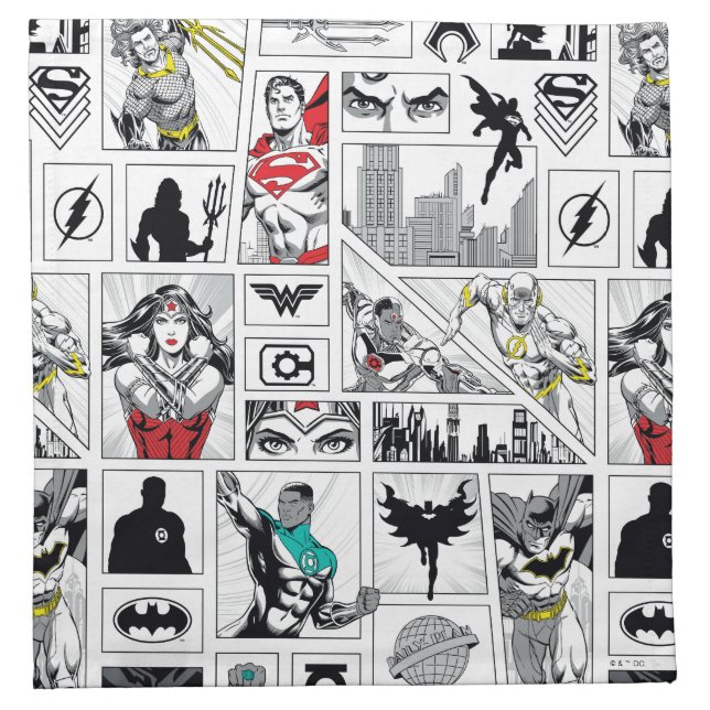 Justice League Heroic Panel Pattern Cloth Napkin (Front)