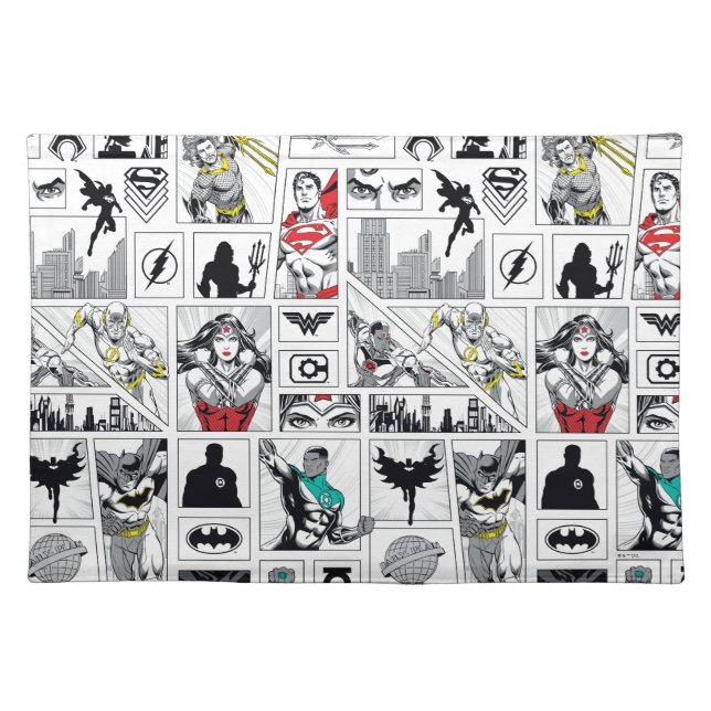 Justice League Heroic Panel Pattern Cloth Placemat (Front)