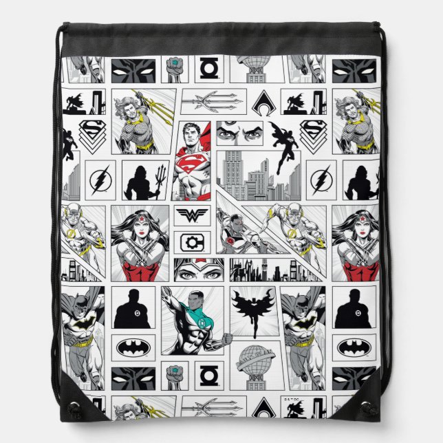 Justice League Heroic Panel Pattern Drawstring Bag (Front)