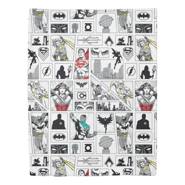 Justice League Heroic Panel Pattern Duvet Cover (Front)