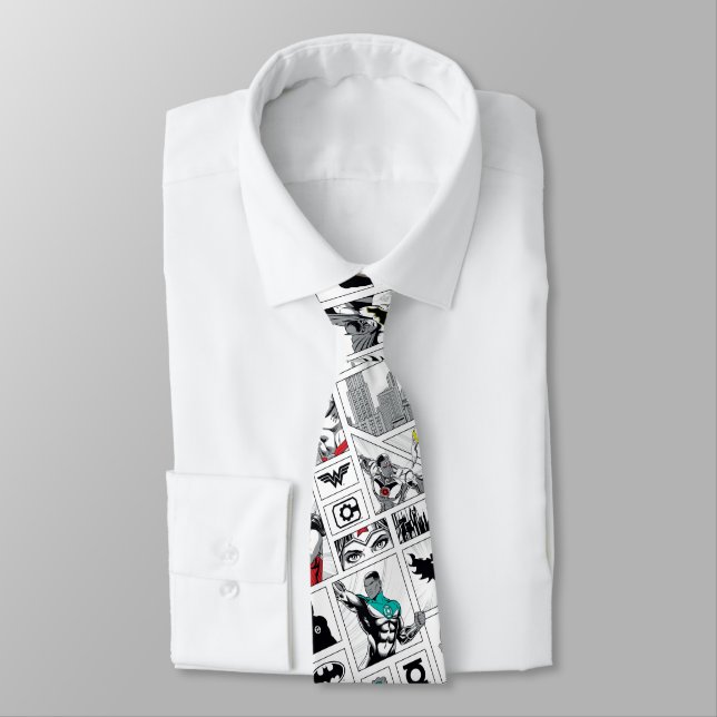 Justice League Heroic Panel Pattern Neck Tie (Tied)