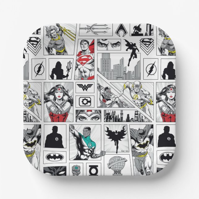 Justice League Heroic Panel Pattern Paper Plates (Front)