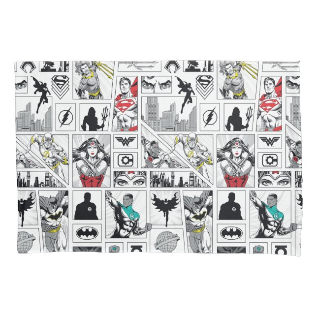 Justice League Heroic Panel Pattern Pillow Case (Front)