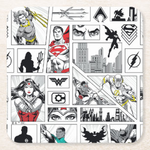 Justice League Heroic Panel Pattern Square Paper Coaster