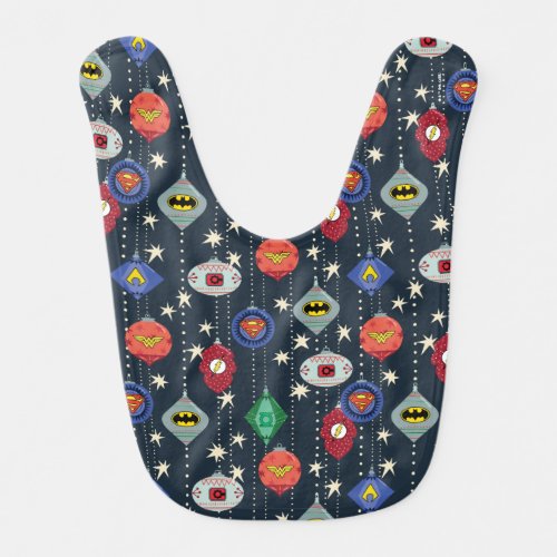 Justice League Holiday Bauble Pattern Baby Bib