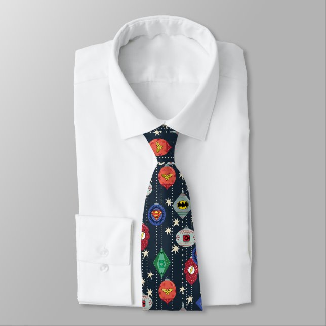 Justice League Holiday Bauble Pattern Neck Tie (Tied)