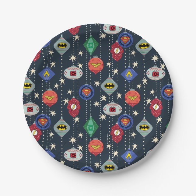 Justice League Holiday Bauble Pattern Paper Plates (Front)