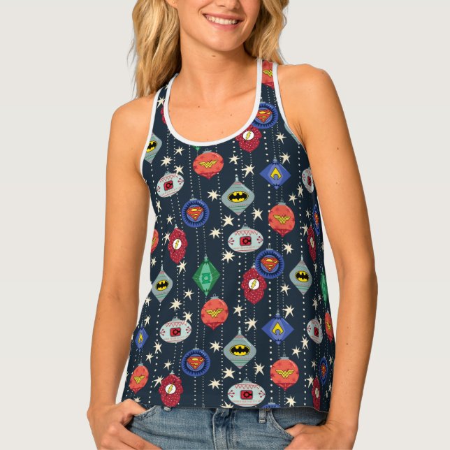 Justice League Holiday Bauble Pattern Tank Top (Front)