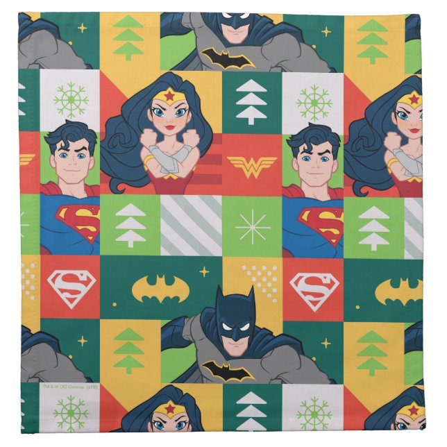 Justice League Holiday Collage Cloth Napkin (Front)