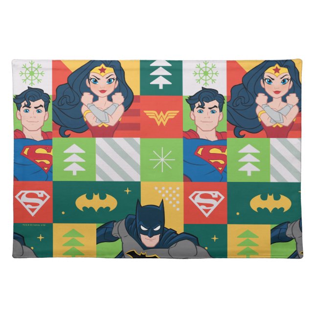 Justice League Holiday Collage Cloth Placemat (Front)