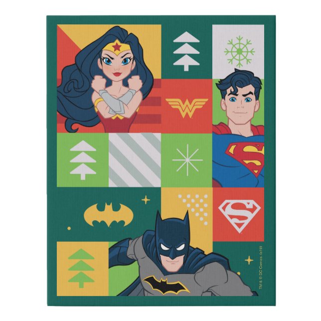 Justice League Holiday Collage Faux Canvas Print (Front)