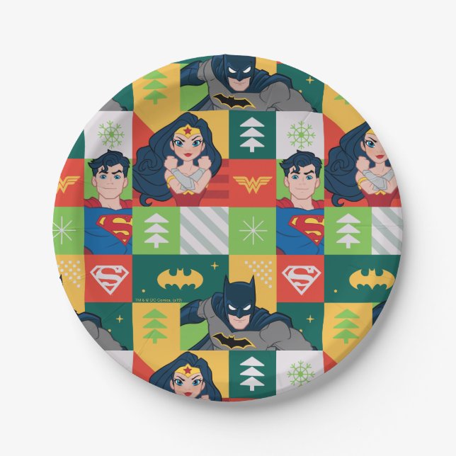 Justice League Holiday Collage Paper Plates (Front)