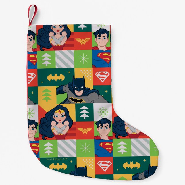 Justice League Holiday Collage Small Christmas Stocking (Front)