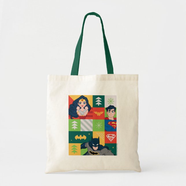 Justice League Holiday Collage Tote Bag (Front)