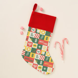 Justice League Holiday Grid Pattern Christmas Stocking