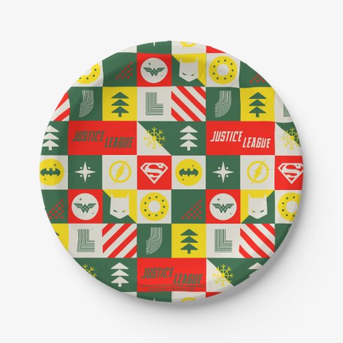 Justice League Holiday Grid Pattern Paper Plates