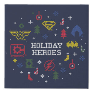 Justice League "Holiday Heroes" Faux Cross-Stitch Canvas Print