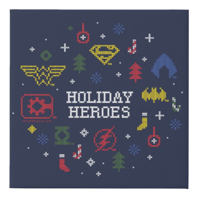 Justice League "Holiday Heroes" Faux Cross-Stitch Faux Canvas Print (Front)