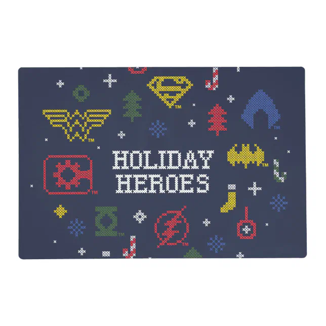 Justice League "Holiday Heroes" Faux CrossStitch Placemat Zazzle