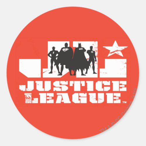 Justice League Logo and Character Silhouettes Classic Round Sticker