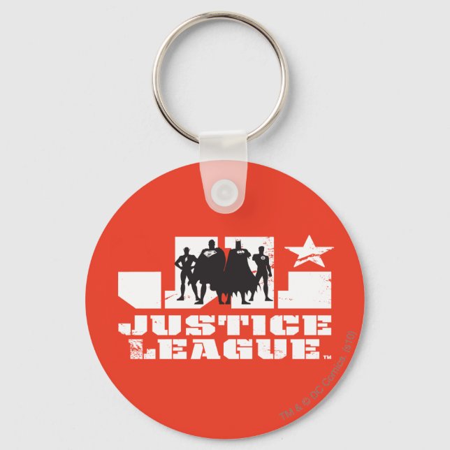 Justice League Logo and Character Silhouettes Keychain (Front)