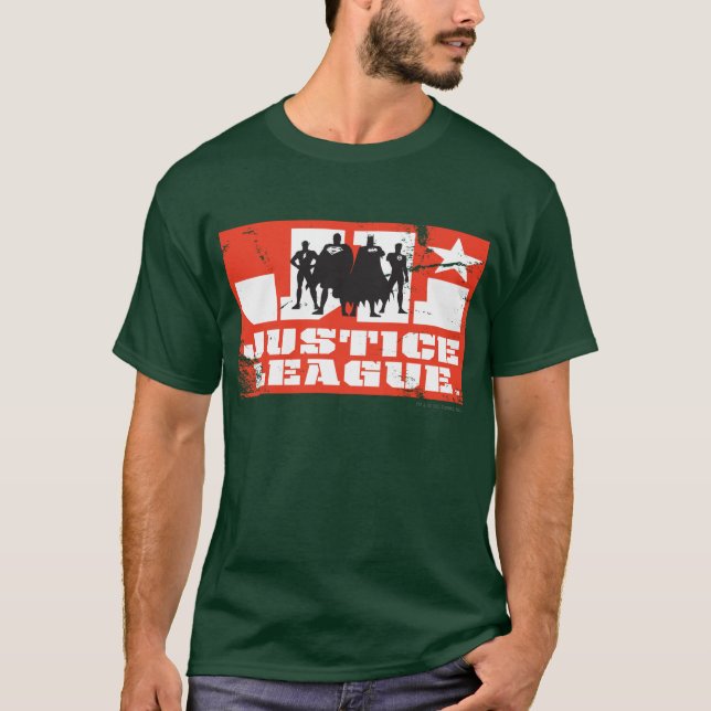 Justice League Logo and Character Silhouettes T-Shirt (Front)