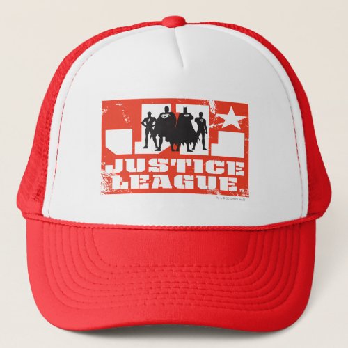 Justice League Logo and Character Silhouettes Trucker Hat