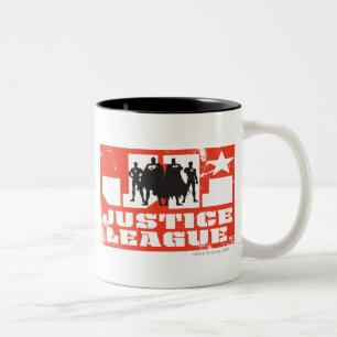 Justice League Logo and Character Silhouettes Two-Tone Coffee Mug
