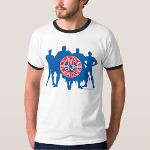 Justice League Logo and Solid Character Background T-Shirt