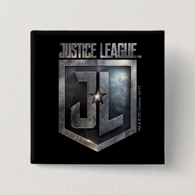 Justice League | Metallic JL Shield Pinback Button (Front)