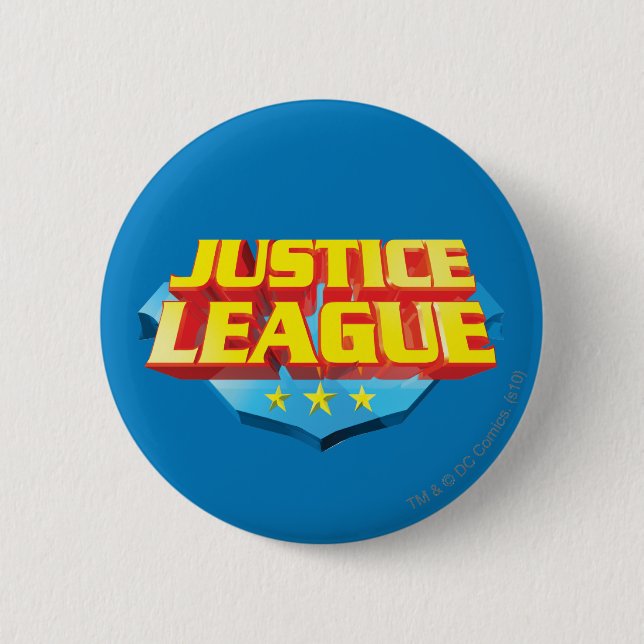 Justice League Name and Shield Logo Pinback Button (Front)