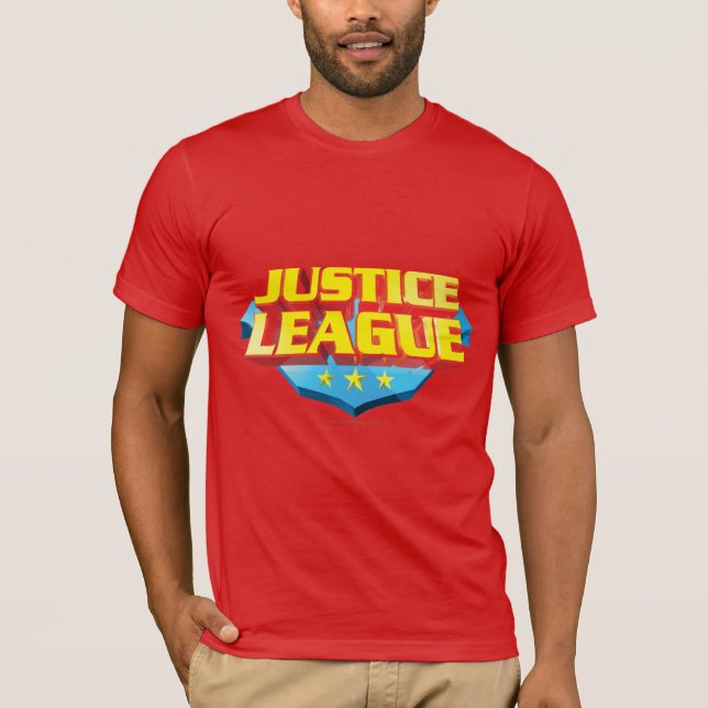 Justice League Name and Shield Logo T-Shirt (Front)