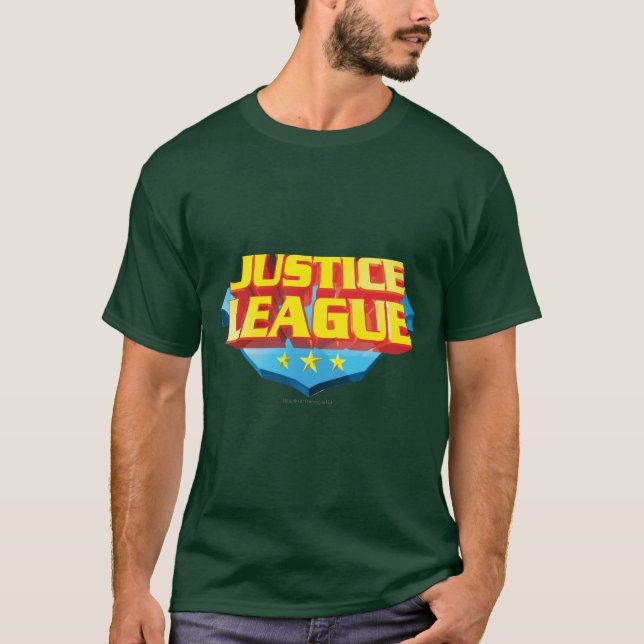 Justice League Name and Shield Logo T-Shirt (Front)