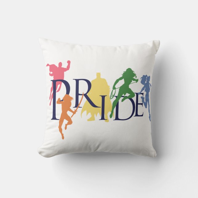 Justice League Pride Character Silhouettes Throw Pillow (Front)