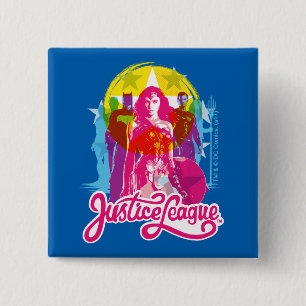 Justice League Retro Group & Logo Pop Art Button