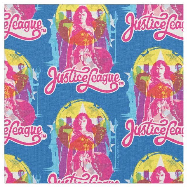 Justice League | Retro Group & Logo Pop Art Fabric (Close Up)