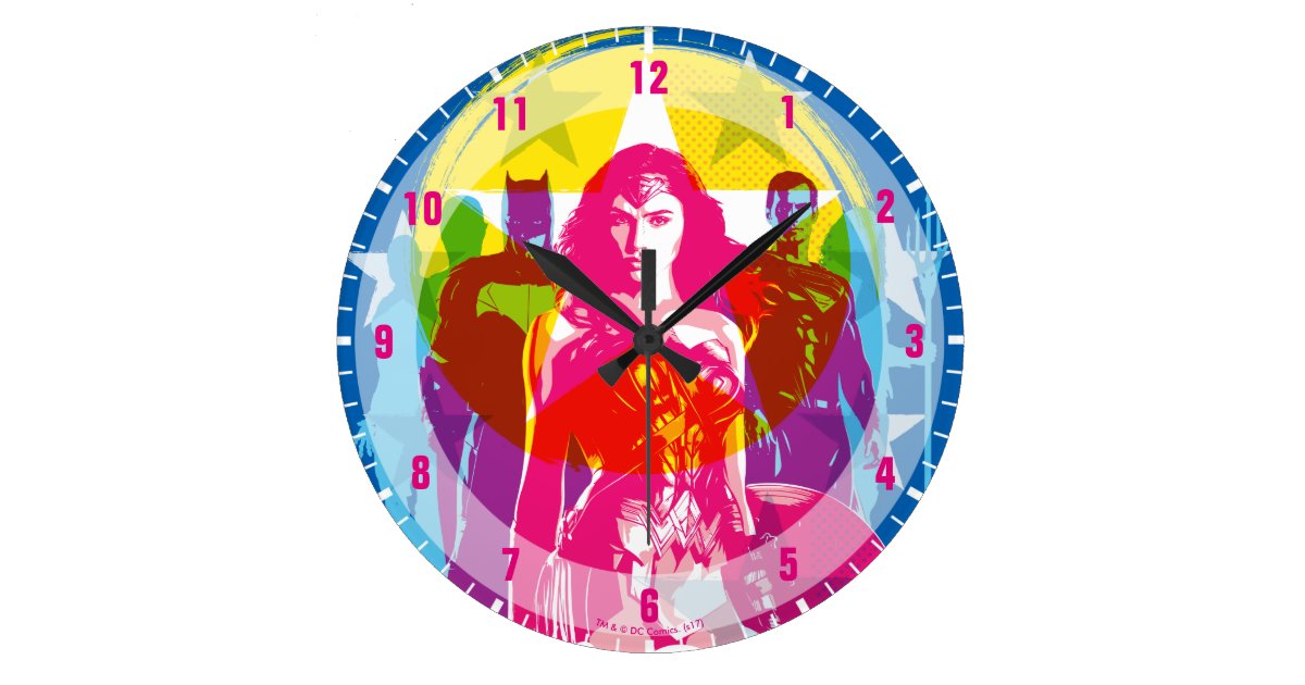 Justice League Retro Group Logo Pop Art Large Clock Zazzle Com