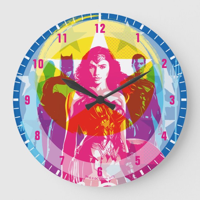 Justice League | Retro Group & Logo Pop Art Large Clock (Front)