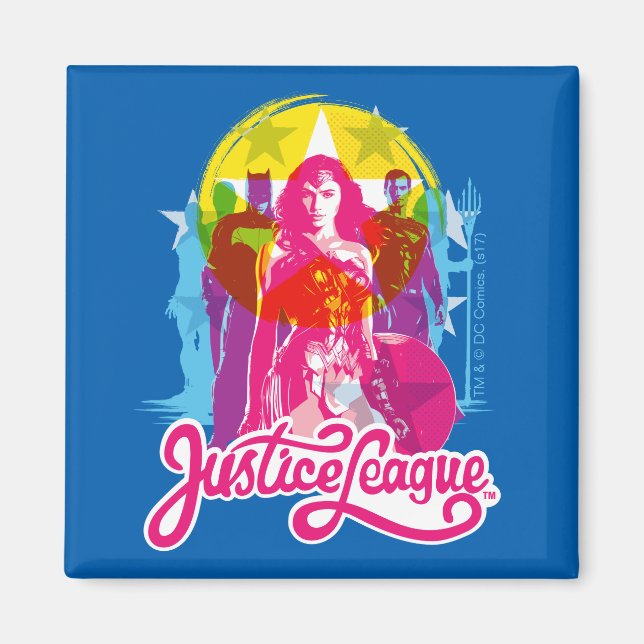 Justice League | Retro Group & Logo Pop Art Magnet (Front)