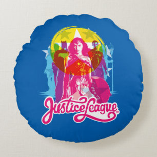Justice League Retro Group & Logo Pop Art Round Pillow