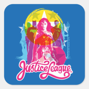 Justice League Retro Group & Logo Pop Art Square Sticker