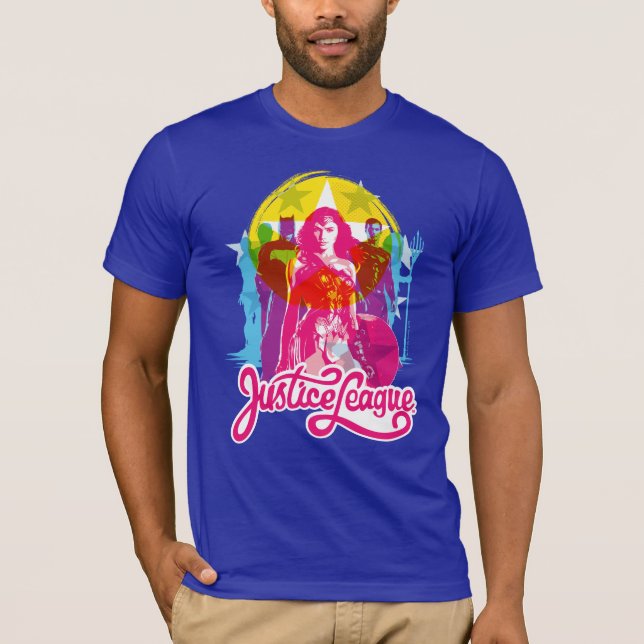 Justice League | Retro Group & Logo Pop Art T-Shirt (Front)