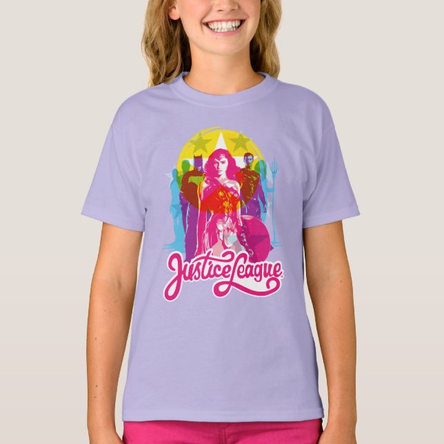 Justice League | Retro Group & Logo Pop Art T-Shirt (Front)