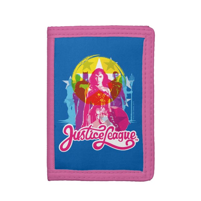 Justice League | Retro Group & Logo Pop Art Trifold Wallet (Front Vertical)