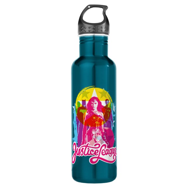 Justice League | Retro Group & Logo Pop Art Water Bottle (Front)