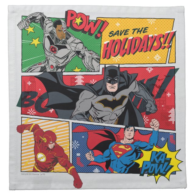 Justice League "Save the Holidays!" Cloth Napkin (Front)