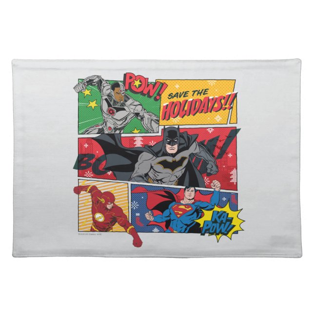 Justice League "Save the Holidays!" Cloth Placemat (Front)